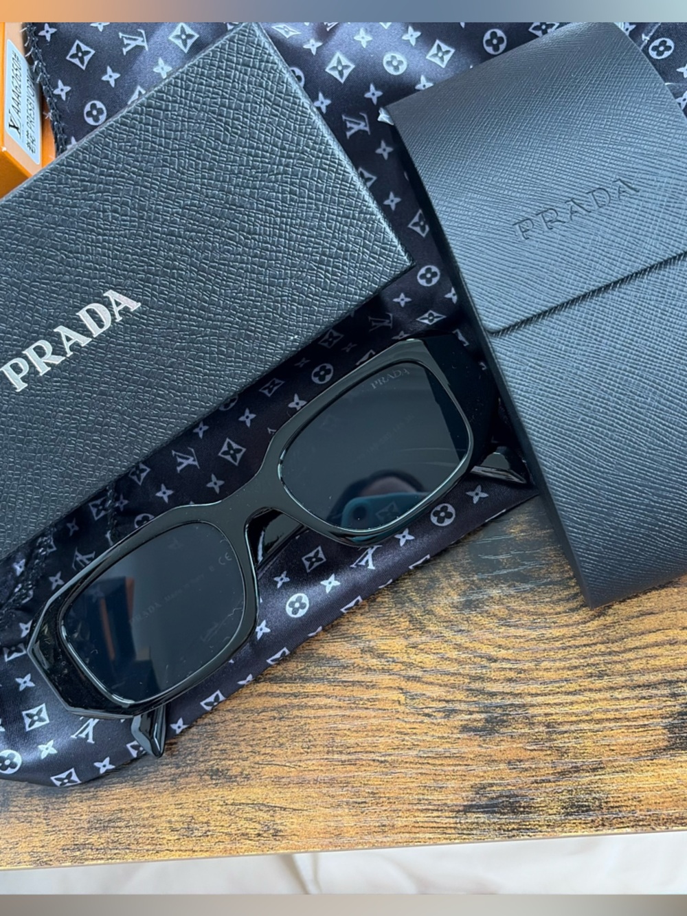 New Auth. PRADA Black Rectangular Sunglasses